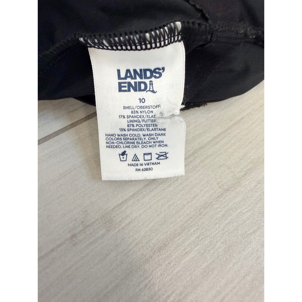 Lands' End Swim Dress High Neck Black White Sz 10 Modest Beach Swimwear Athletic - Picture 8 of 8